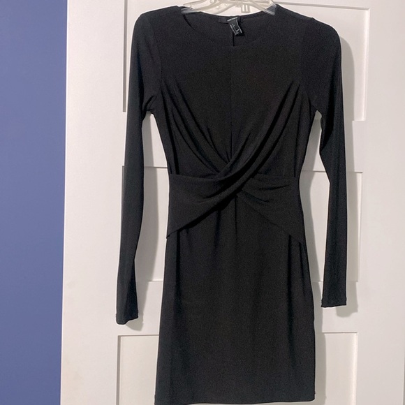 Black stretch mini dress with with twist front - Picture 1 of 3